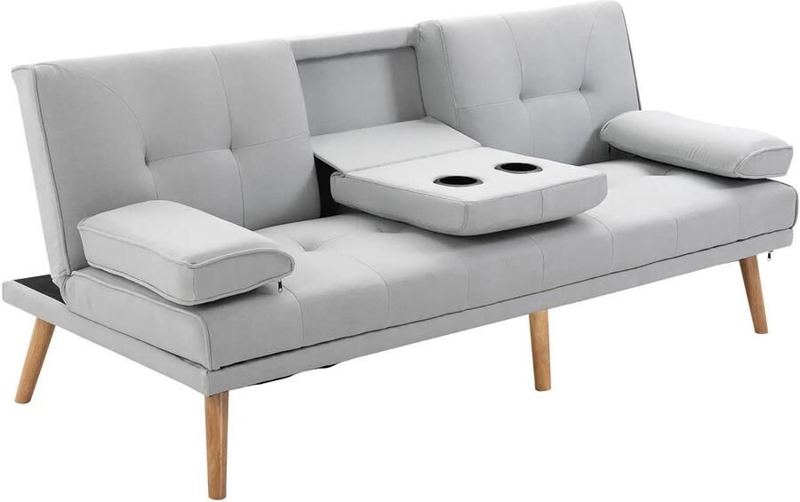 SONNENH HOMCOM Slaapbank 181x77x72 cm 3-zits Sofabed Linnen Lichtgrijs