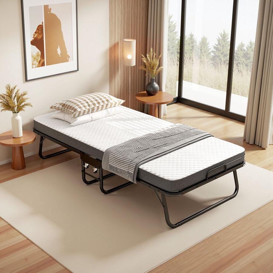 SONNENH Klappbed – Gastenbed – 90x190 cm – Vouwbaar met Wielen – 10 cm Memoryschaar Matras – Stofbescherming – Ideaal voor Thuis Hotel Gastenkamer en Outdoor Camping – Zwart