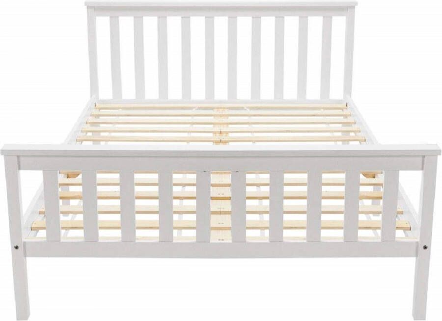 SONNENH Tweepersoonsbed houten bed 140 x 200 cm massief houten bed met lattenbodem grenen bed voor volwassenen kinderen tieners wit