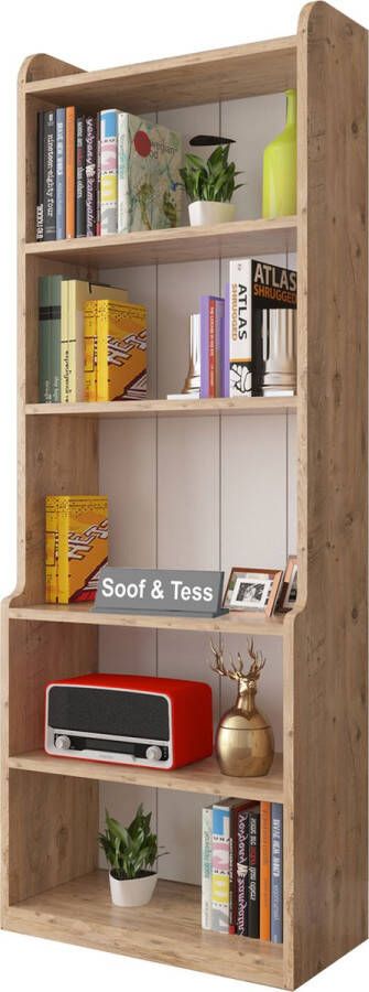 Soof&Tess Boekenkast Opbergrek Met 6 Planken Woonkamer Slaapkamer 30 x 60 x 180 cm Bruin Zwart Open Planken Voor Kantoor