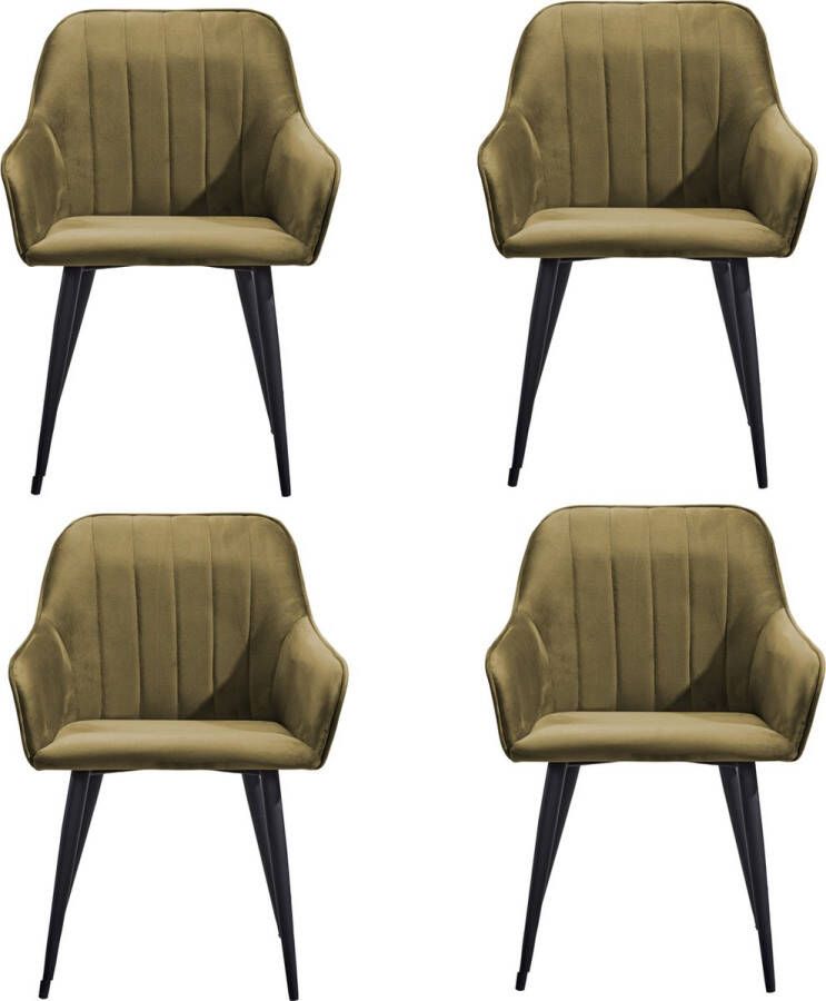 Soof & Tess Soof&Tess Set van 4 Modena Eetkamerstoel Groen Fluweel Velvet Industrieel Met armleuning Easy Clean Stoffen Hoge Kwaliteit