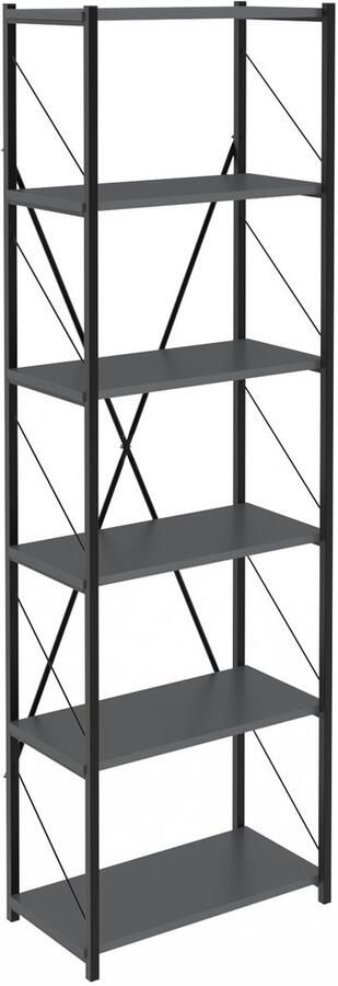 Soof&Tess Soph&Tess Boekenkast Opbergrek Met 6 Planken Woonkamer Slaapkamer 32 x 60 x 185 cm Antraciet Zwart Open Planken Voor Kantoor