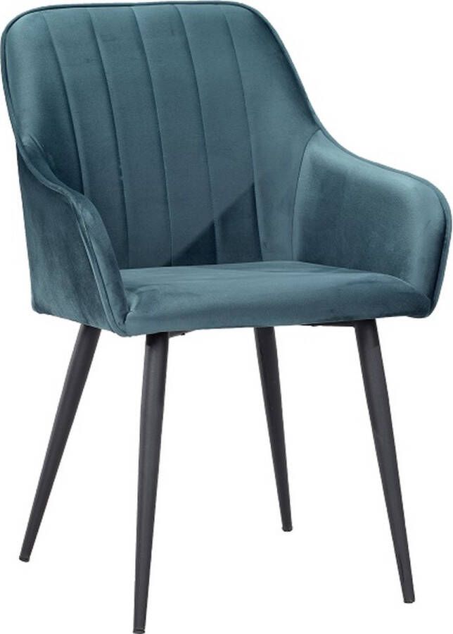 Soof & Tess Soph & Tess Modena Eetkamerstoel Blauw Set van 2 Fluweel Velvet Industrieel Met armleuning