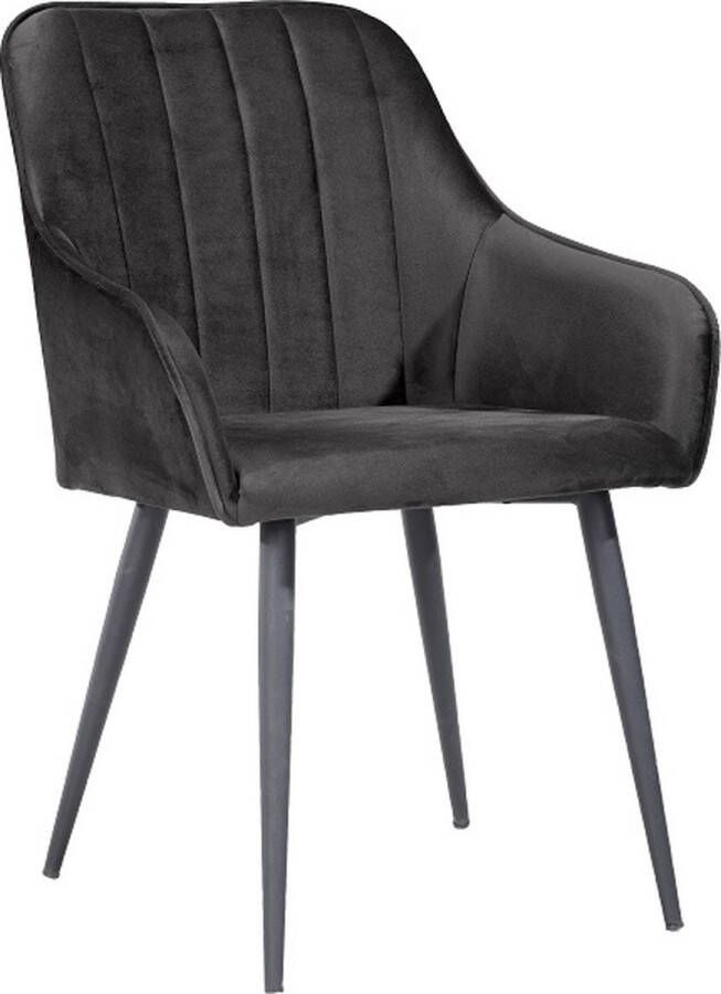 Soof & Tess Soph & Tess Modena Eetkamerstoel Zwart Set van 4 Fluweel Velvet Industrieel Met armleuning