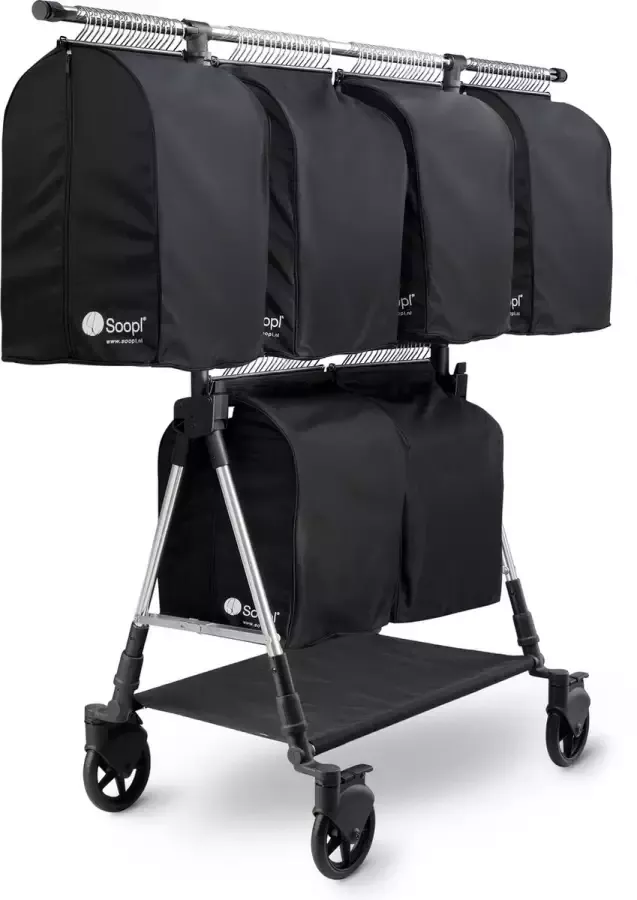 Soopl Set S Fashion Trolley + 6 Small Bags Professioneel kledingrek Mobiele garderoberek Uitschuifbaar inklapbaar draagbaar Met robuuste wielen