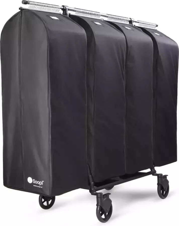 Soopl Set XL Fashion Trolley + 4 XL Bags Professioneel kledingrek Mobiele garderoberek Uitschuifbaar inklapbaar draagbaar Met robuuste wielen