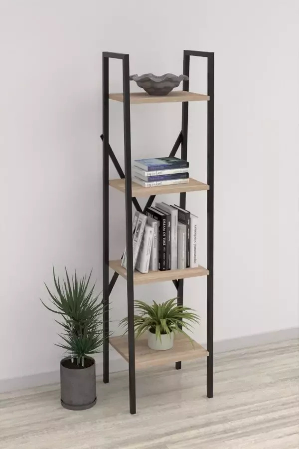 Soof & Tess Soph&Tess Boekenkast Opbergrek Met 4 Planken Woonkamer Slaapkamer 24 x 39 x 150 cm Bruin Zwart Open Planken Voor Kantoor - Foto 2