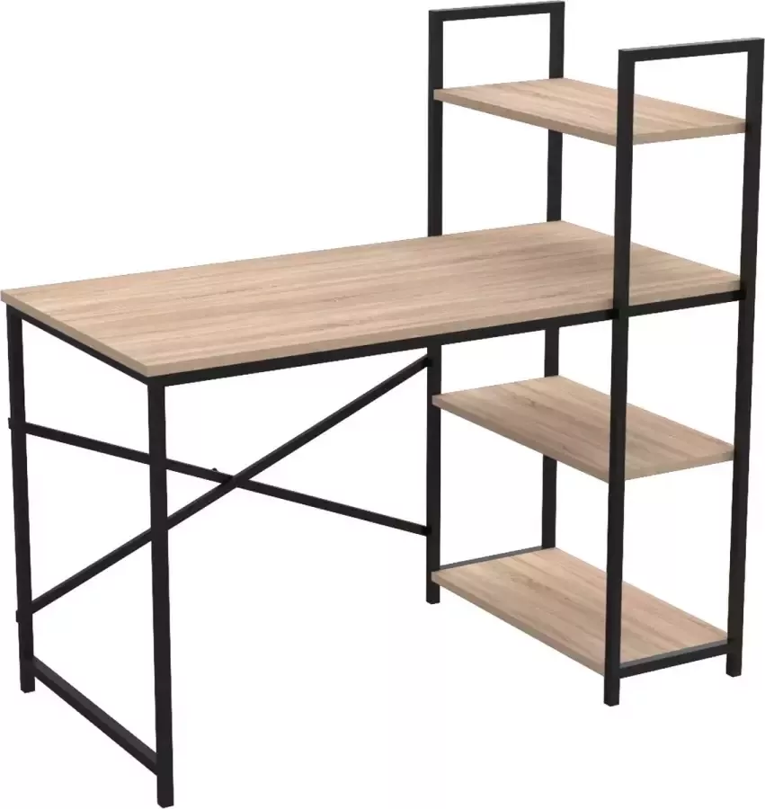 Soof&Tess Soph&Tess Bureau Computertafel met planken Thuiskantoor Industrieel Vintage Bruin zwart