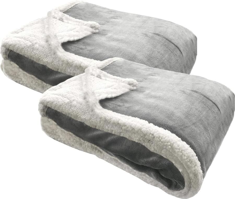 Sorprese Deluxe Plaid 2 Stuks 150x200 cm Fleece Deken Super Zacht Warm en Donzig Plaid voor op de Bank Bed of Woonkamer Decoratie Lichtgrijs Cadeau