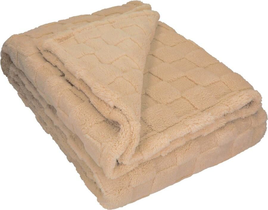 Sorprese Luxe Plaid 150x200 cm Fleece Deken Super Zacht Warm en Donzig Plaid voor op de Bank Bed of Woonkamer Decoratie Geblokt Camel Cadeau