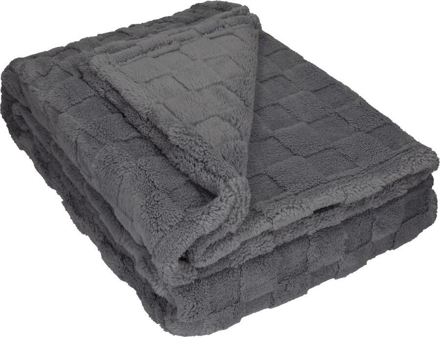 Sorprese Luxe Plaid 150x200 cm Fleece Deken Super Zacht Warm en Donzig Plaid voor op de Bank Bed of Woonkamer Decoratie Geblokt Antraciet Cadeau