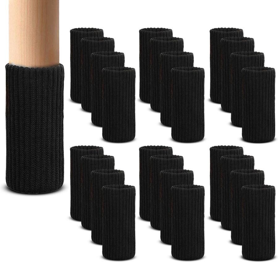 Sortley Stoelsokken Stoelpoot Beschermers 24 Stuks Stoelsokjes Zwart Vloerbeschermer Stoelpootdoppen Stoelsokken Stoelpoot Sokken Viltjes Stoelpoten