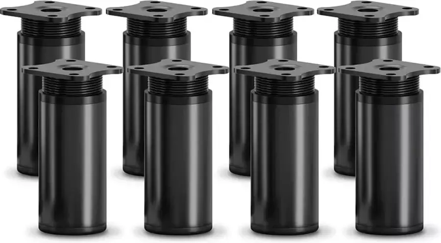 Sossai design meubelpoten MFR1 set van 8 in hoogte verstelbaar Rond profiel: 40 x 40 mm zwart mat Hoogte: 80 mm (+ 20 mm) Inclusief hoogwaardige houtschroeven