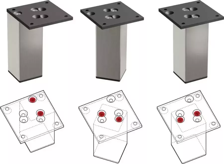 Sossai Exklusiv Aluminium meubelpoten E4MF-N Set van 4 Hoogte: 100 mm inox