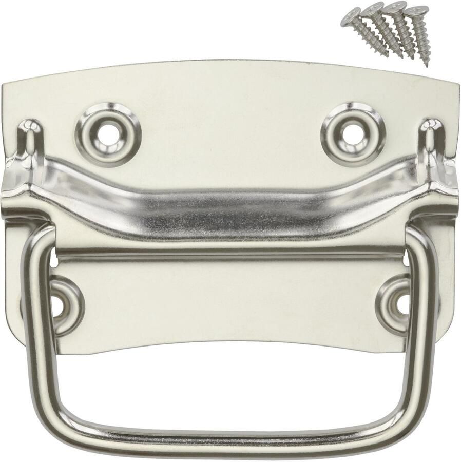 Sotech 1 paar kistgrepen (120 x 80 mm staal zilver vernikkeld) Scharnierende greep om vast te schroeven incl. bevestigingsschroeven