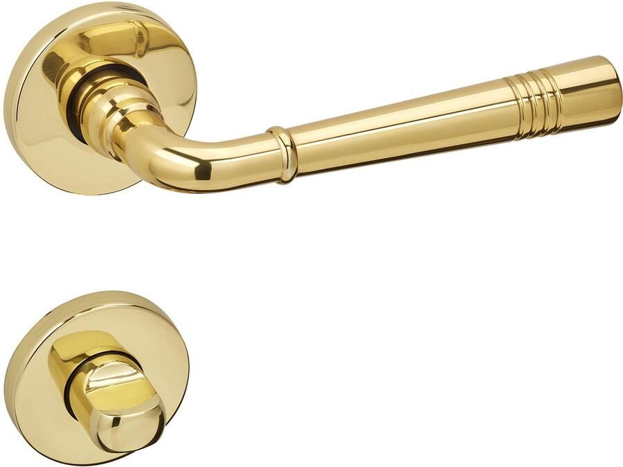 Sotech 1 Set Deurkrukgarniturr FREJA gepolijst messing Badkamer (WC) Deurkruk op ronde rozet badkamer set met bevestigingsmateriaal van