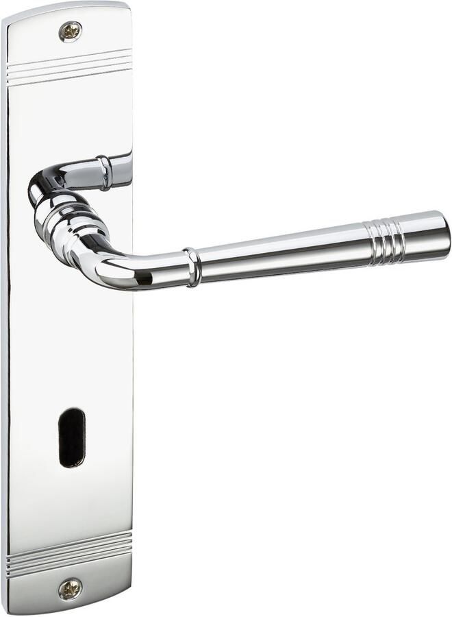Sotech 1 Set Deurkrukgarnituur FREJA gepolijst chroom (BB) Deurbeslag op lange plaat deurkruk vintage met bevestigingsmateriaal van