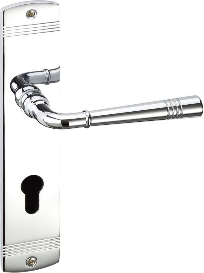 Sotech 1 Set Deurkrukgarnituur FREJA gepolijst chroom profielcilinder (PZ) Deurkruk op langschild deurkruk vintage met bevestigingsmateriaal van