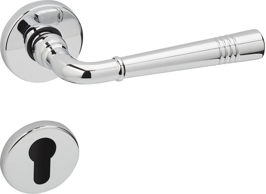 Sotech 1 Set Deurkrukgarnituur FREJA gepolijst chroom profielcilinder (PZ) Deurkrukken op rond rozet set deurkruk Vintage met bevestigingsmateriaal van