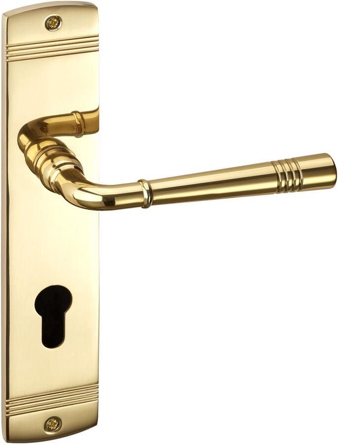 Sotech 1 Set Deurkrukgarnituur FREJA gepolijst messing profielcilinder (PZ) Deurkruk op langschild deurkruk vintage met bevestigingsmateriaal van