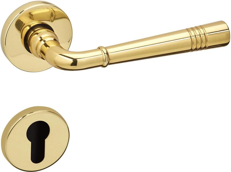 Sotech 1 set Deurkrukgarnituur FREJA gepolijst messing profielcilinder (PZ) Deurkrukken op rond rozet set deurkruk vintage met bevestigingsmateriaal van