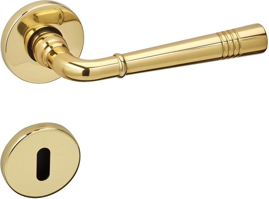 Sotech 1 set Deurkrukgarnituur FREJA messing gepolijst glas in lood (BB) Deurbeslag op rond rozet Deurklinkstel vintage met bevestigingsmateriaal van