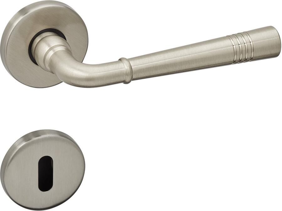 Sotech 1 Set Deurkrukgarnituur FREJA roestvrij staal look glas in lood (BB) Deurbeslag op rond rozet Deurkrukgarnituur Vintage met bevestigingsmateriaal van