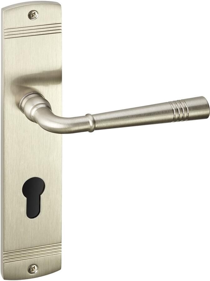 Sotech 1 Set Deurkrukgarnituur FREJA roestvrij staal look profielcilinder (PZ) Deurkruk op lange plaat vintage met bevestigingsmateriaal van