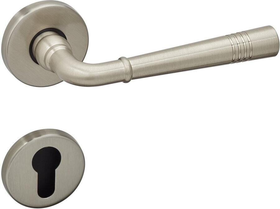 Sotech 1 Set Deurkrukgarnituur FREJA roestvrij staal look profielcilinder (PZ) Deurkruk op rond rozet set deurkruk vintage met bevestigingsmateriaal van