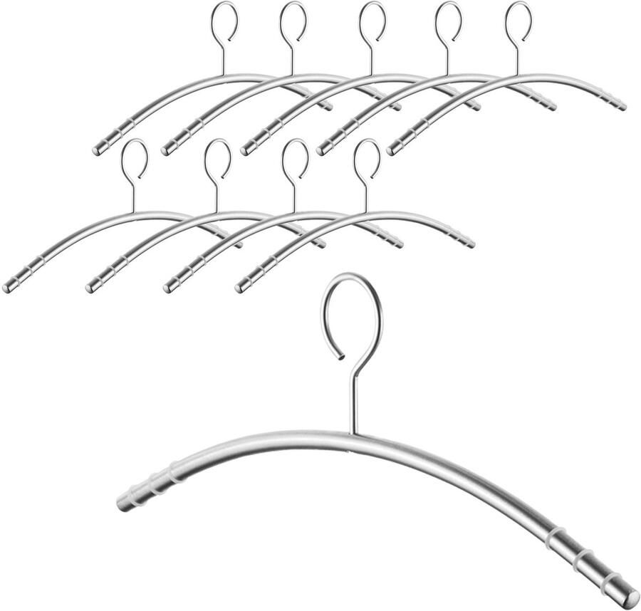 Sotech 10 stuks design kledinghangers roestvrij staal SS201 met antislipringen (oog 360 graden draaibaar ronde buis Ø 12 mm x 433 mm geborsteld) gesloten ophangbeugel bescherming tegen diefstal