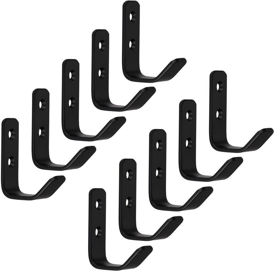 Sotech 10 stuks Kapstokhaken ALBA echt roestvrij staal 58 x 20 mm zwarte Jashaken van