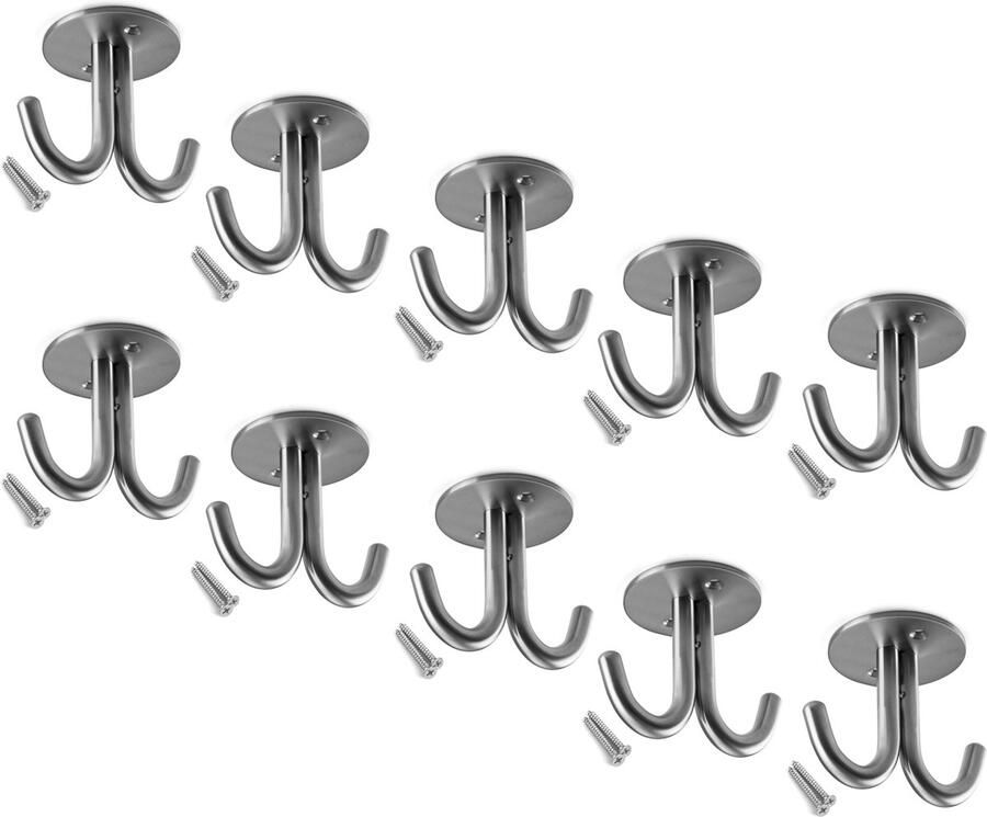 Sotech 10 stuks kapstokhaken onderbouw Nele II met 2 ophanghaakjes RVS incl. bevestigingsschroeven voor plafondmontage