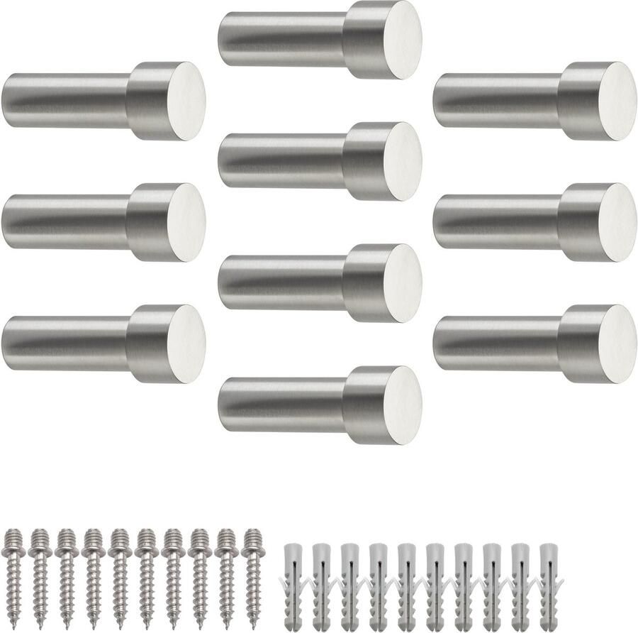 Sotech 10 stuks kapstokhaken Tuula II RVS geborsteld lengte: 50 mm incl. bevestigingsset