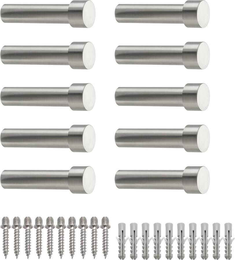 Sotech 10 stuks kapstokhaken Tuula III RVS geborsteld lengte: 70 mm incl. bevestigingsset