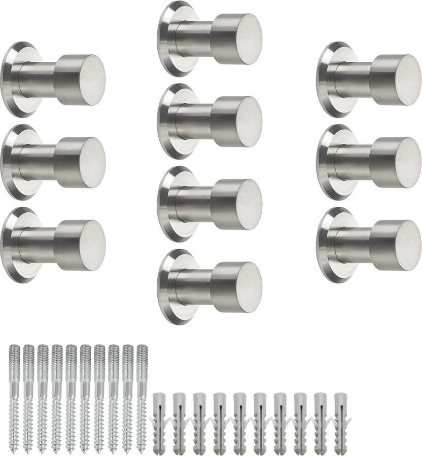 Sotech 10 stuks kapstokhaken Tuula RVS geborsteld lengte: 33 mm incl. plaatje en bevestigingsset