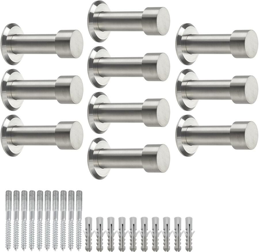 Sotech 10 stuks kapstokhaken Tuula RVS geborsteld lengte: 53 mm incl. plaatje en bevestigingsset