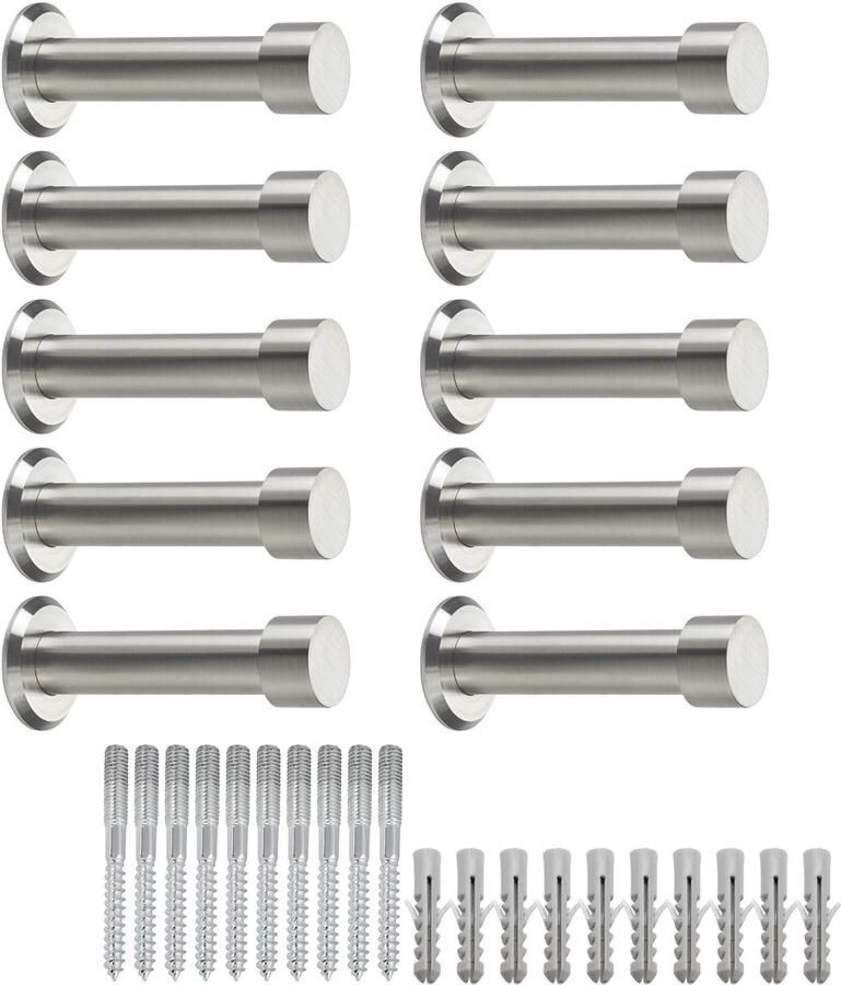 Sotech 10 stuks kapstokhaken Tuula RVS geborsteld lengte: 73 mm incl. plaatje en bevestigingsset