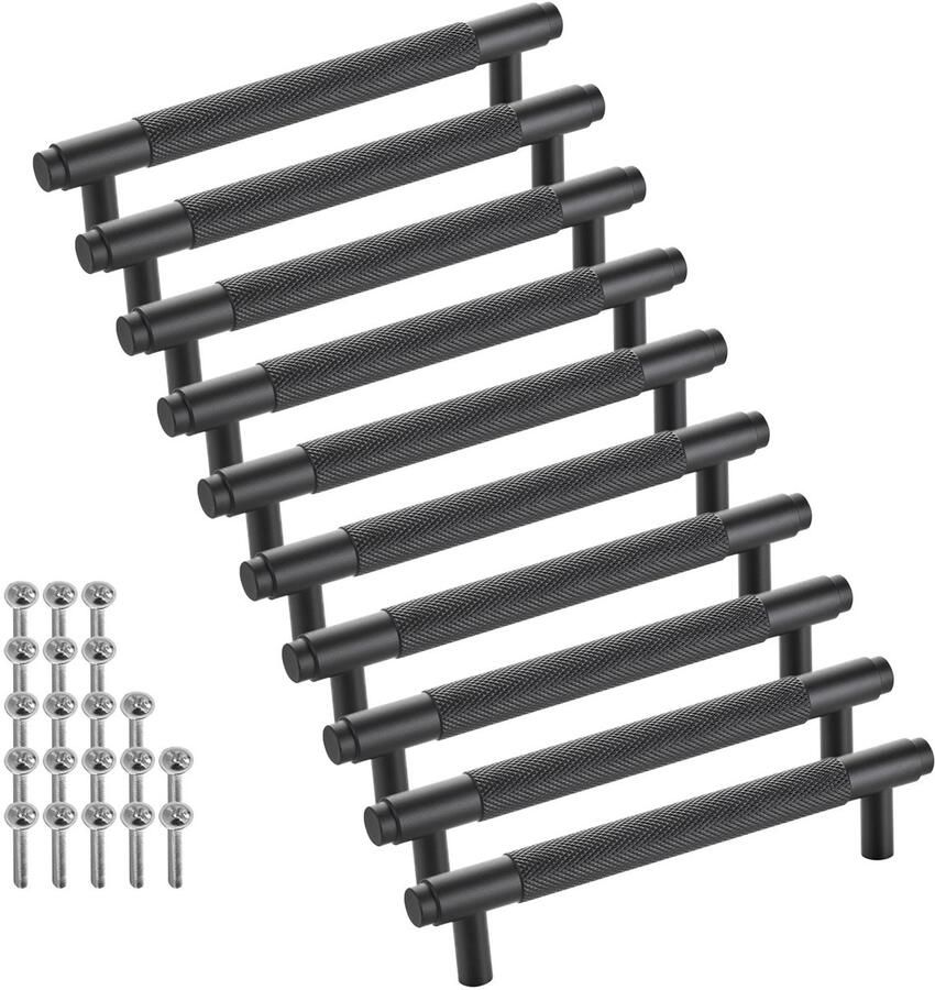Sotech 10 stuks meubelgrepen BLACKLINE VIII BA 128 mm mat zwart (lengte 160 mm diameter 14 mm hoogte 35 mm) ladegrepen van aluminium
