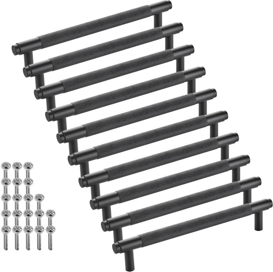 Sotech 10 stuks meubelgrepen BLACKLINE VIII BA 160 mm mat zwart (lengte 192 mm diameter 14 mm hoogte 35 mm) keukengrepen van aluminium