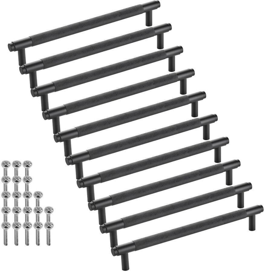 Sotech 10 stuks meubelgrepen BLACKLINE VIII BA 192 mm mat zwart (lengte 224 mm diameter 14 mm hoogte 35 mm) vitrinegrepen van aluminium