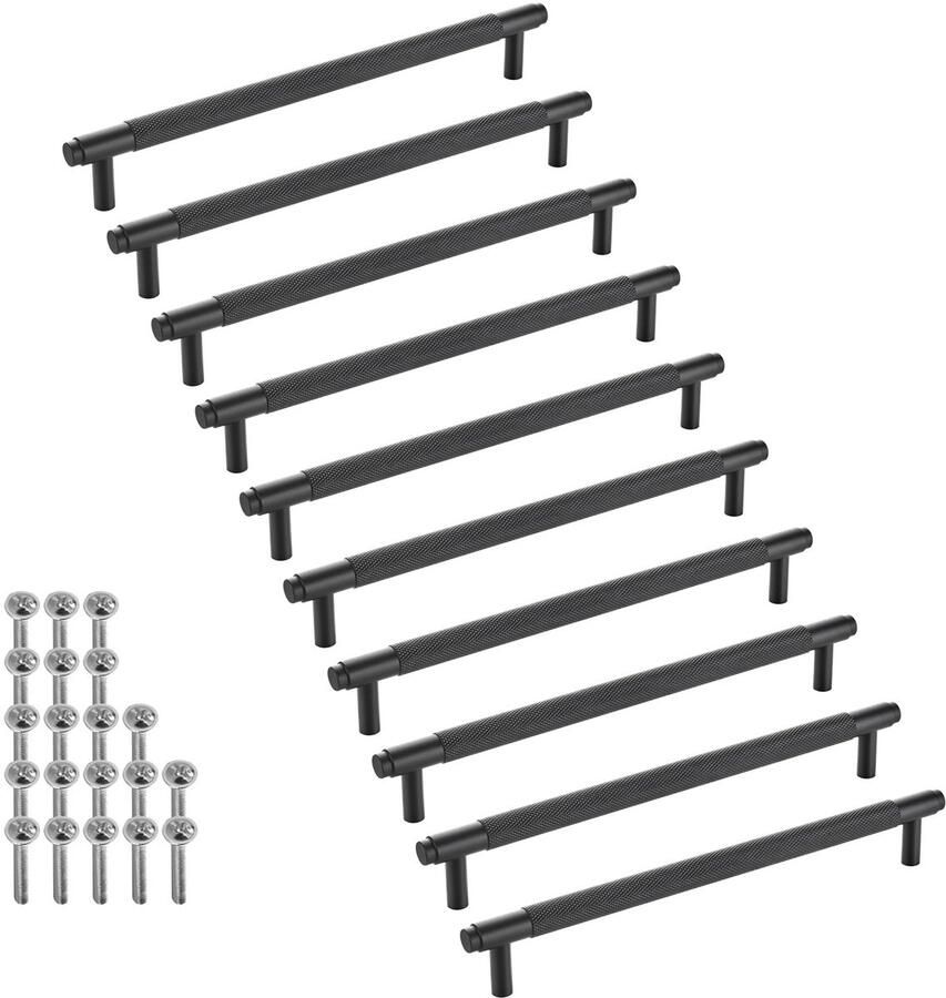 Sotech 10 stuks meubelgrepen BLACKLINE VIII BA 224 mm mat zwart (lengte 256 mm diameter 14 mm hoogte 35 mm) handgrepen van aluminium