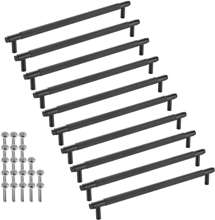 Sotech 10 stuks meubelgrepen BLACKLINE VIII BA 256 mm mat zwart (lengte 288 mm diameter 14 mm hoogte 35 mm) kastdeurgrepen van aluminium
