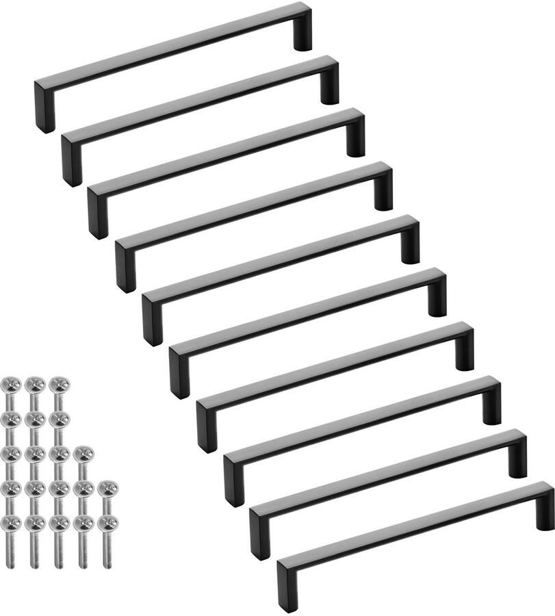 Sotech 10 stuks meubelgrepen BLACKLINE XI BA 160 mm mat zwart (lengte 167 mm breedte 12 mm hoogte 27 mm) aluminium keukengrepen