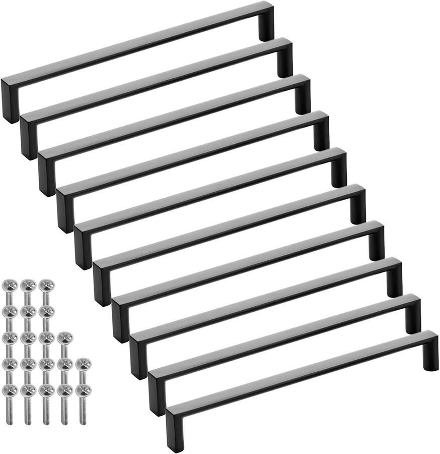 Sotech 10 stuks meubelgrepen BLACKLINE XI BA 192 mm mat zwart (lengte 199 mm breedte 12 mm hoogte 27 mm) aluminium vitrinegrepen