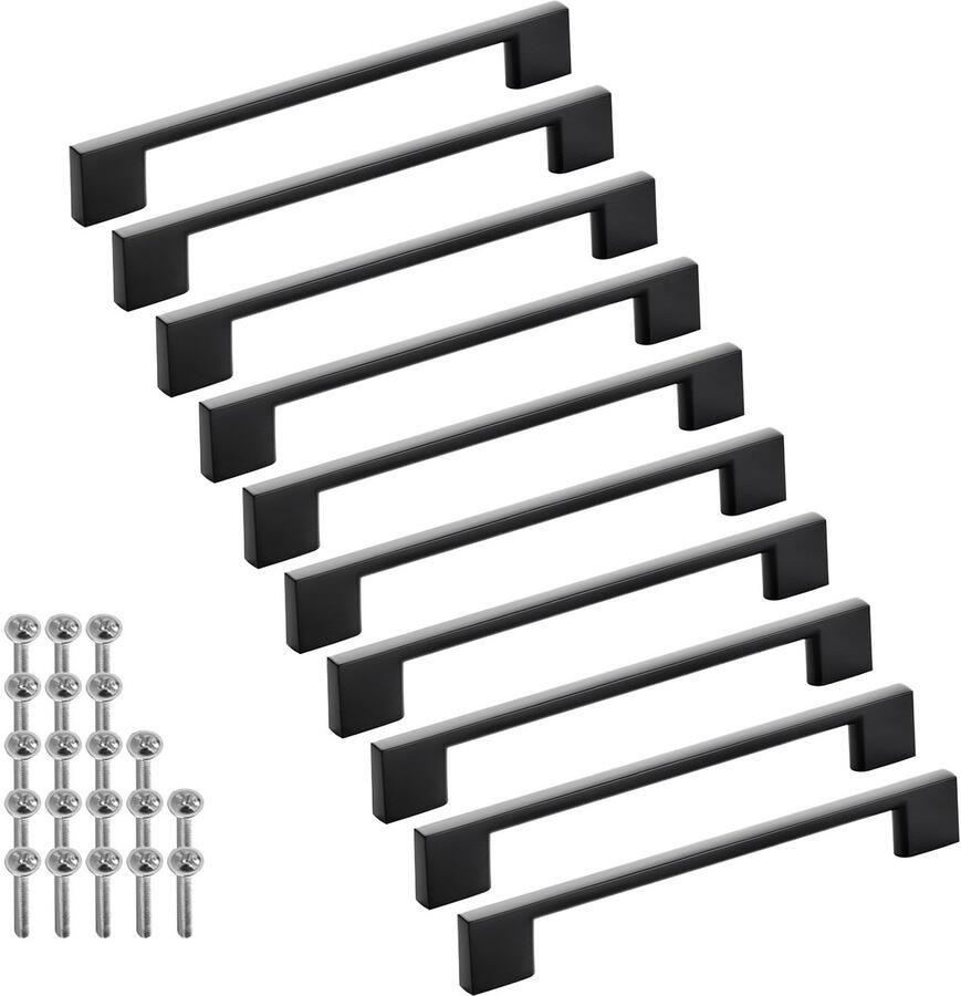 Sotech 10 stuks meubelgrepen BLACKLINE XII BA 160 mm zwart mat aluminium (lengte 192 mm breedte 9 mm hoogte 28 mm) keukengrepen dressoirgrepen