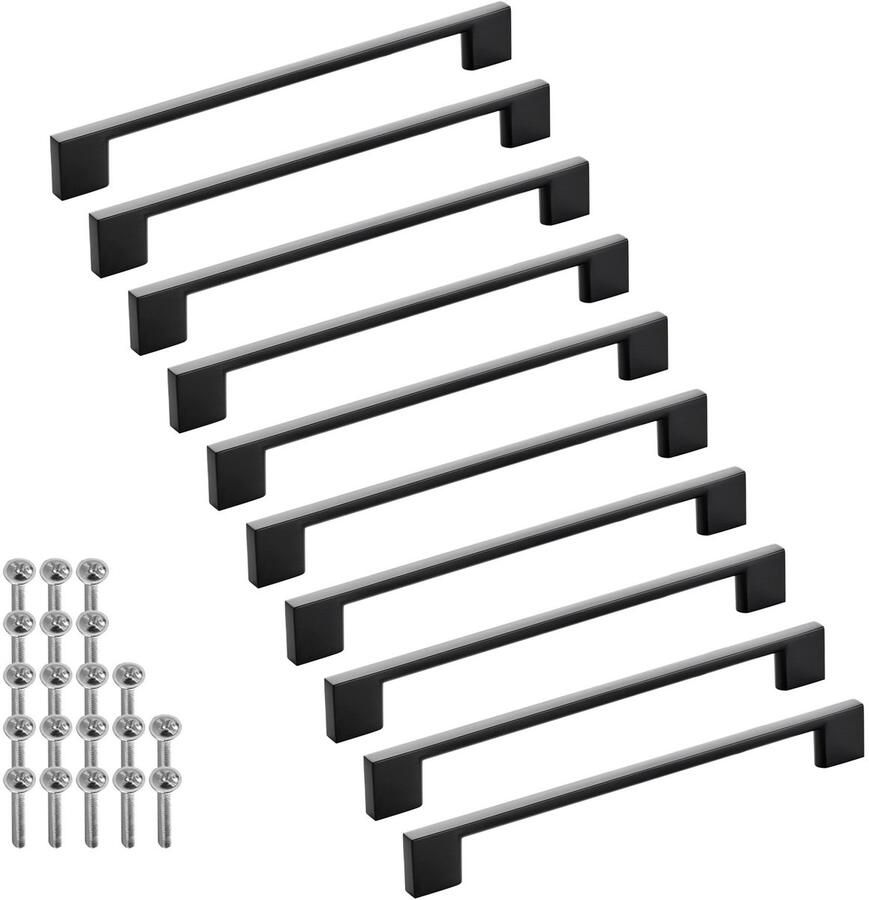 Sotech 10 stuks meubelgrepen BLACKLINE XII BA 192 mm zwart mat aluminium (lengte 224 mm breedte 9 mm hoogte 28 mm) vitrinekastgrepen
