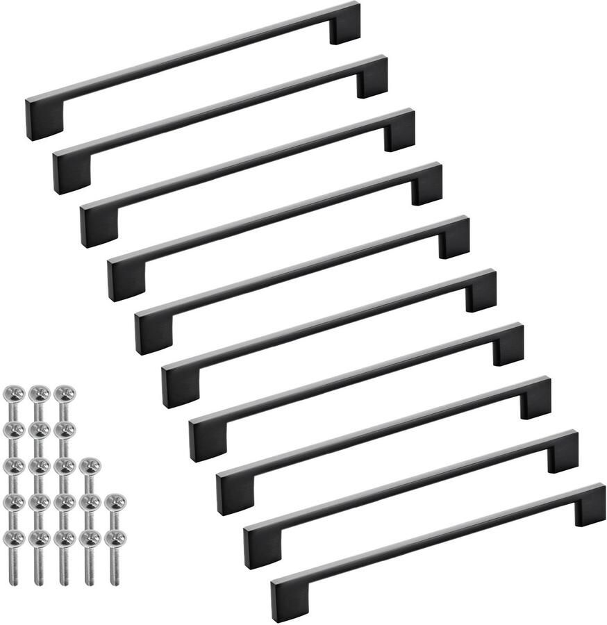 Sotech 10 stuks meubelgrepen BLACKLINE XII BA 224 mm zwart mat aluminium (lengte 256 mm breedte 9 mm hoogte 28 mm) handgrepen kastdeurgrepen