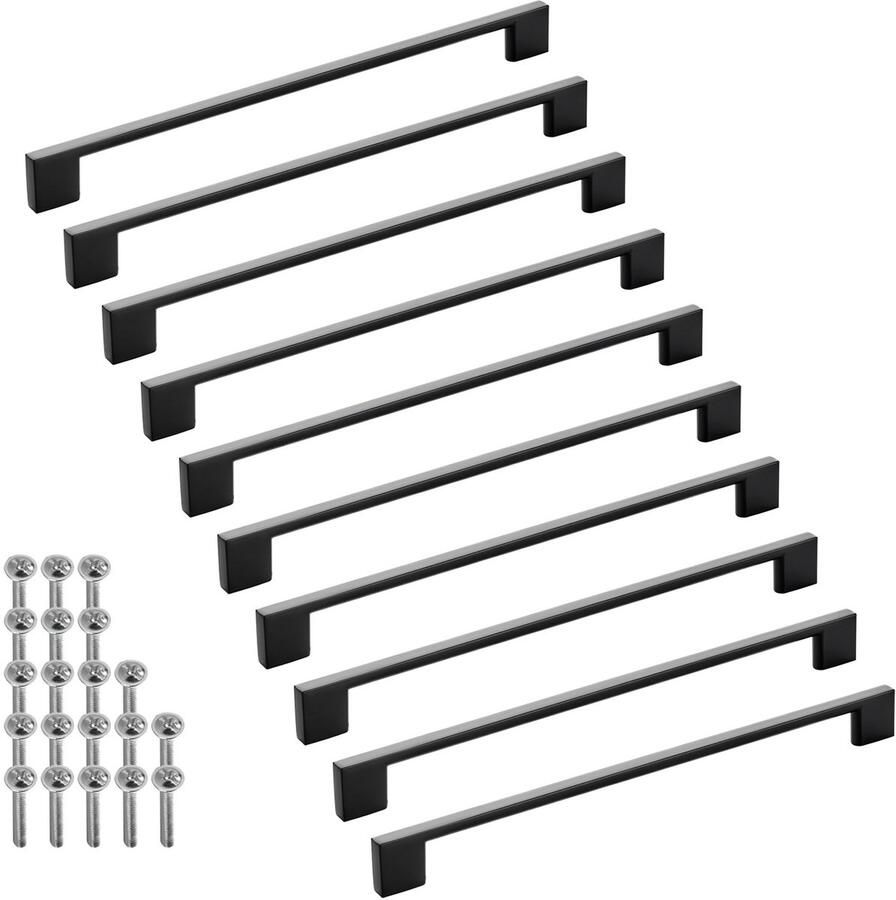 Sotech 10 stuks meubelgrepen BLACKLINE XII BA 256 mm zwart mat aluminium (lengte 288 mm breedte 9 mm hoogte 28 mm) kastdeurgrepen beugelgrepen