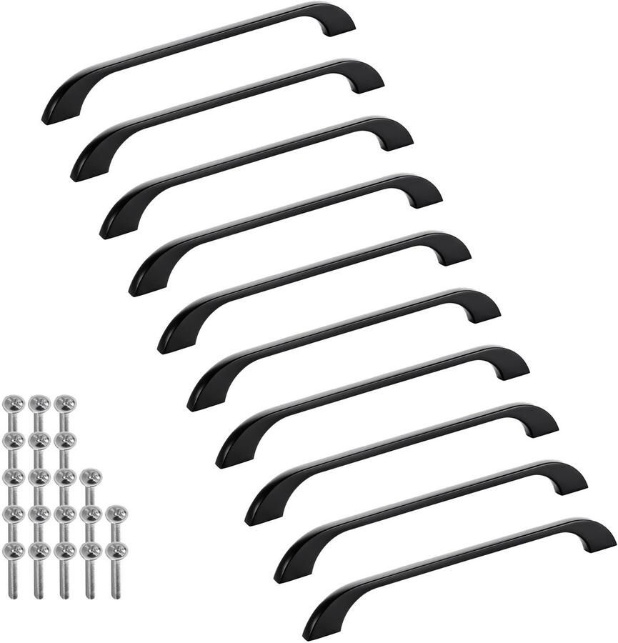 Sotech 10 stuks meubelgrepen BLACKLINE XIII BA 192 mm mat zwart (lengte 231 mm breedte 10 mm hoogte 27 mm) aluminium vitrinekastgrepen