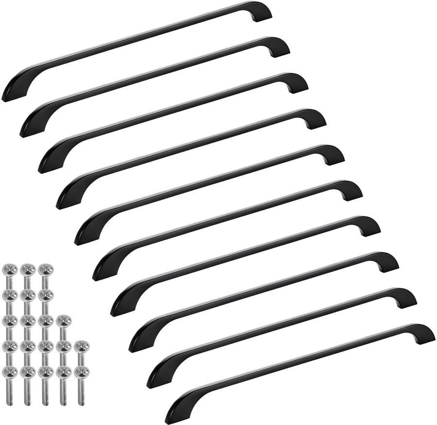 Sotech 10 stuks meubelgrepen BLACKLINE XIII BA 320 mm mat zwart (lengte 363 mm breedte 10 mm hoogte 28 mm) aluminium beugelgrepen keukengrepen
